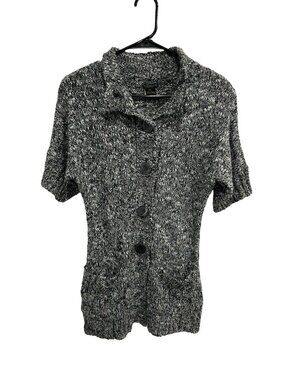 Nue Options Petite Small Marled Knit Cardigan Gray Short Sleeve Hygge NWT